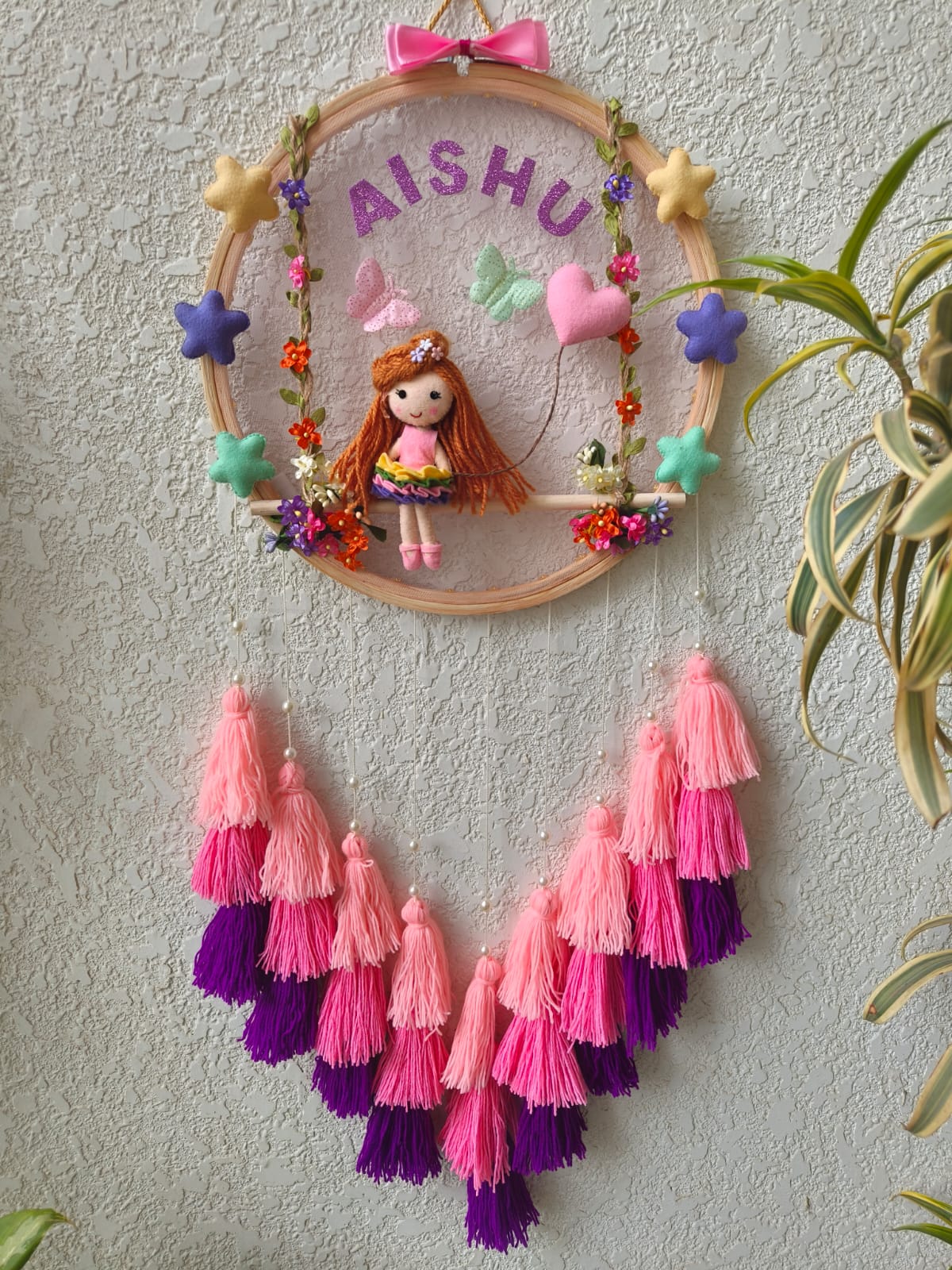 Customizable Name Felt Wall Hanging with Tassles & Lights