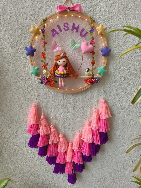 Customizable Name Felt Wall Hanging with Tassles & Lights