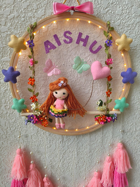 Customizable Name Felt Wall Hanging with Tassles & Lights