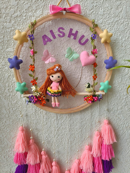 Customizable Name Felt Wall Hanging with Tassles & Lights