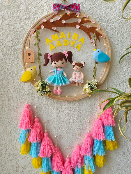 Customizable Name Felt Wall Hanging with Tassles & Lights