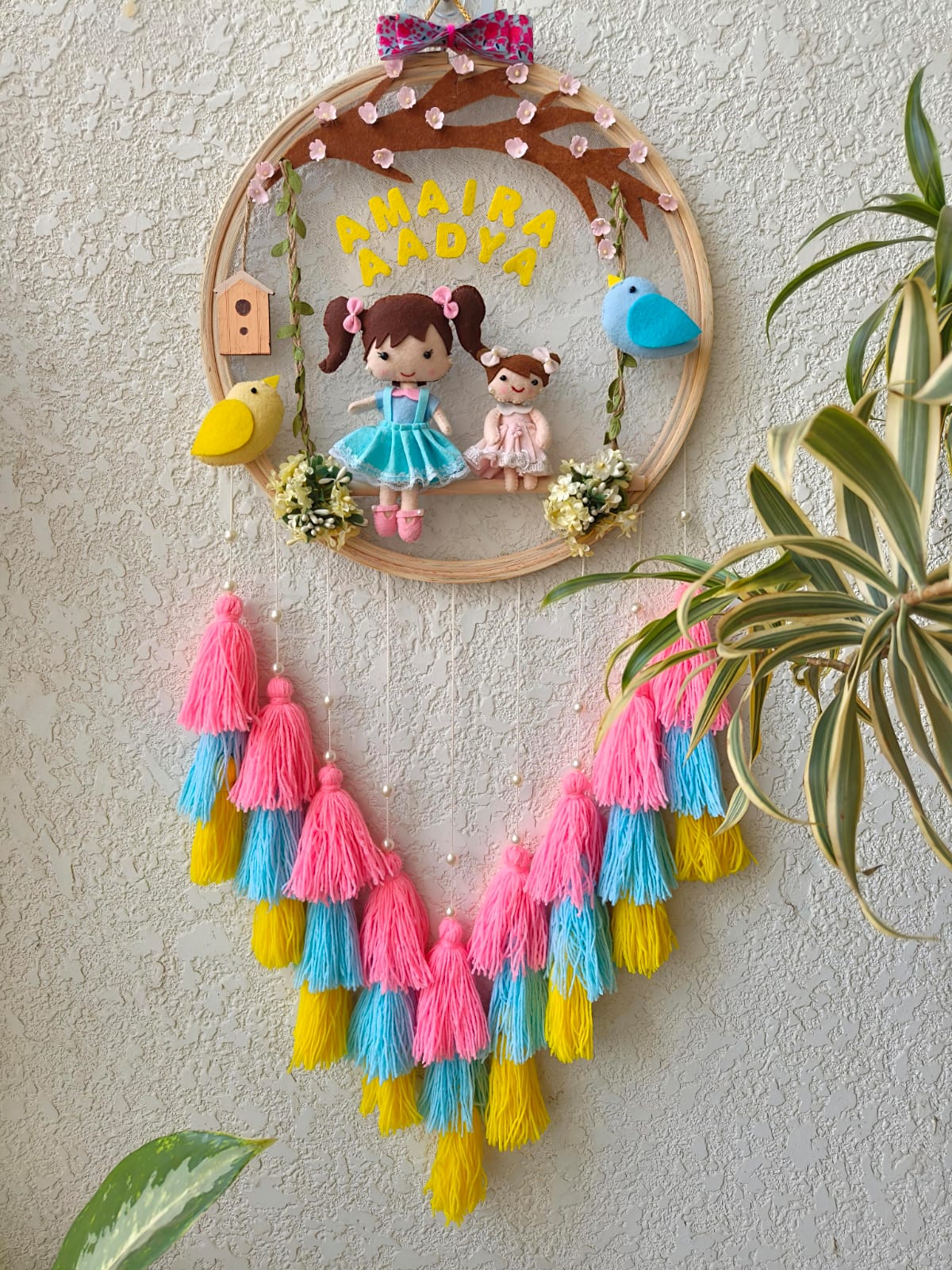 Customizable Name Felt Wall Hanging with Tassles & Lights