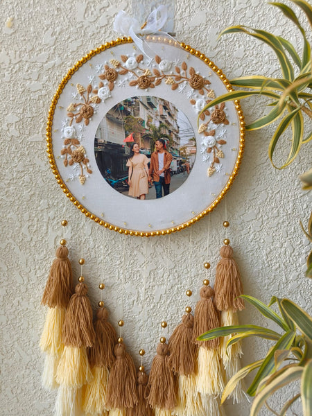 Embroidered Floral Photo Frame Hoop with Tassles & Lights