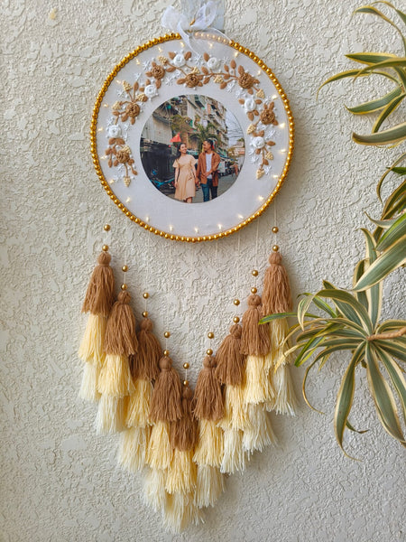 Embroidered Floral Photo Frame Hoop with Tassles & Lights