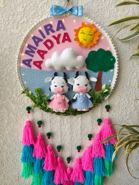 Customizable Name Felt Wall Hanging with Tassles & Lights