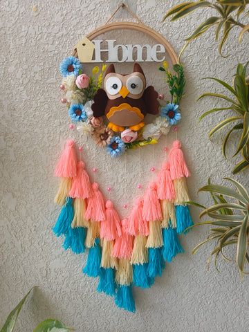 Owl & Floral Wall Hanging with Tassles