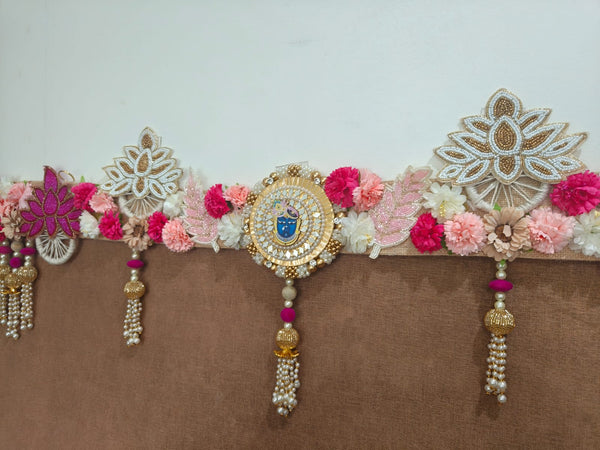 Handcrafted Floral Toran with Mirror Work of Srinathji & Beaded Danglers