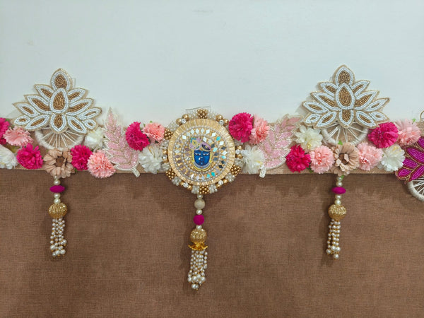 Handcrafted Floral Toran with Mirror Work of Srinathji & Beaded Danglers