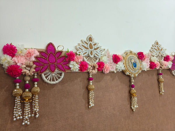 Handcrafted Floral Toran with Mirror Work of Srinathji & Beaded Danglers