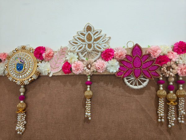 Handcrafted Floral Toran with Mirror Work of Srinathji & Beaded Danglers