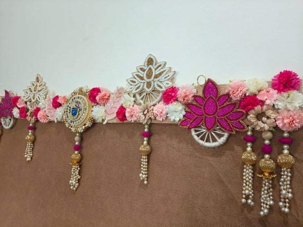 Handcrafted Floral Toran with Mirror Work of Srinathji & Beaded Danglers