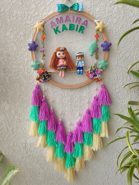 Customizable Name Felt Wall Hanging with Tassles & Lights