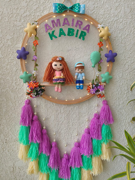 Customizable Name Felt Wall Hanging with Tassles & Lights