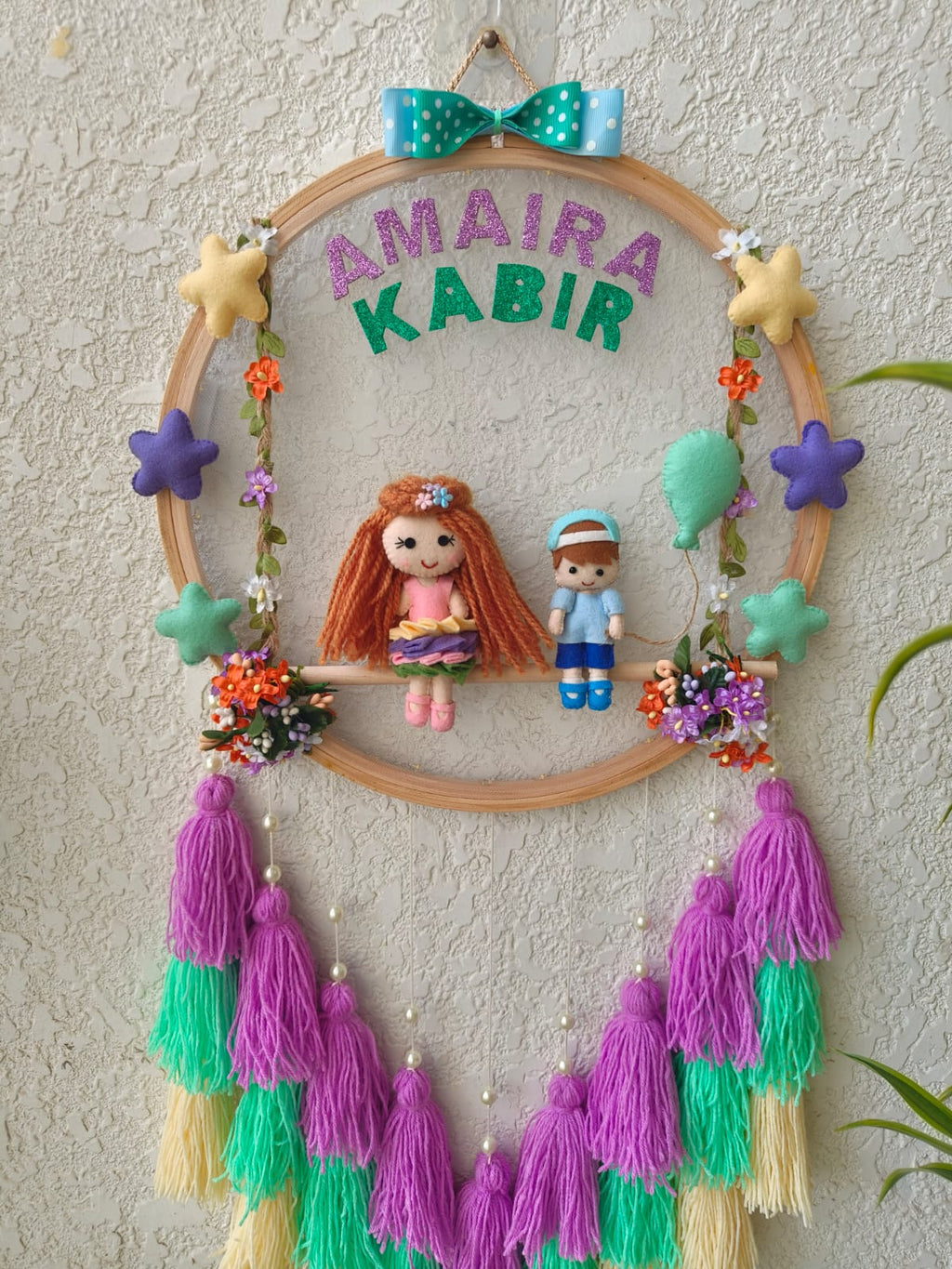 Customizable Name Felt Wall Hanging with Tassles & Lights