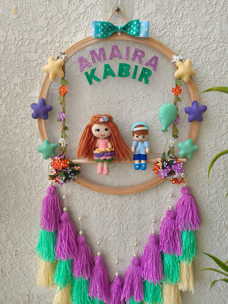 Customizable Name Felt Wall Hanging with Tassles & Lights