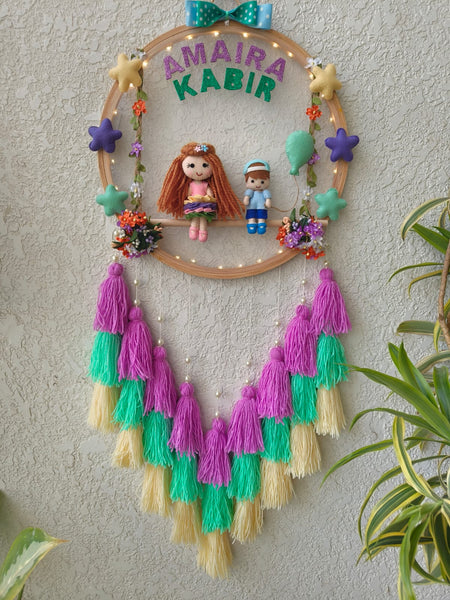 Customizable Name Felt Wall Hanging with Tassles & Lights