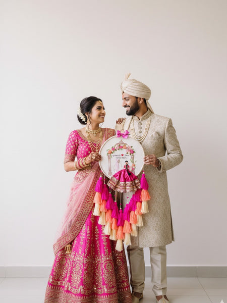 Customizable Couple Embroidered Hoop with Tassels