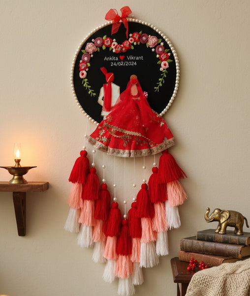 Customizable Couple Embroidered Hoop with Tassels