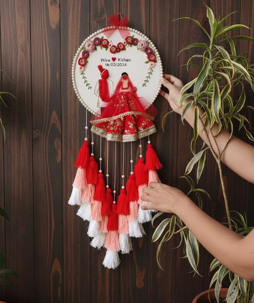 Customizable Couple Embroidered Hoop with Tassels