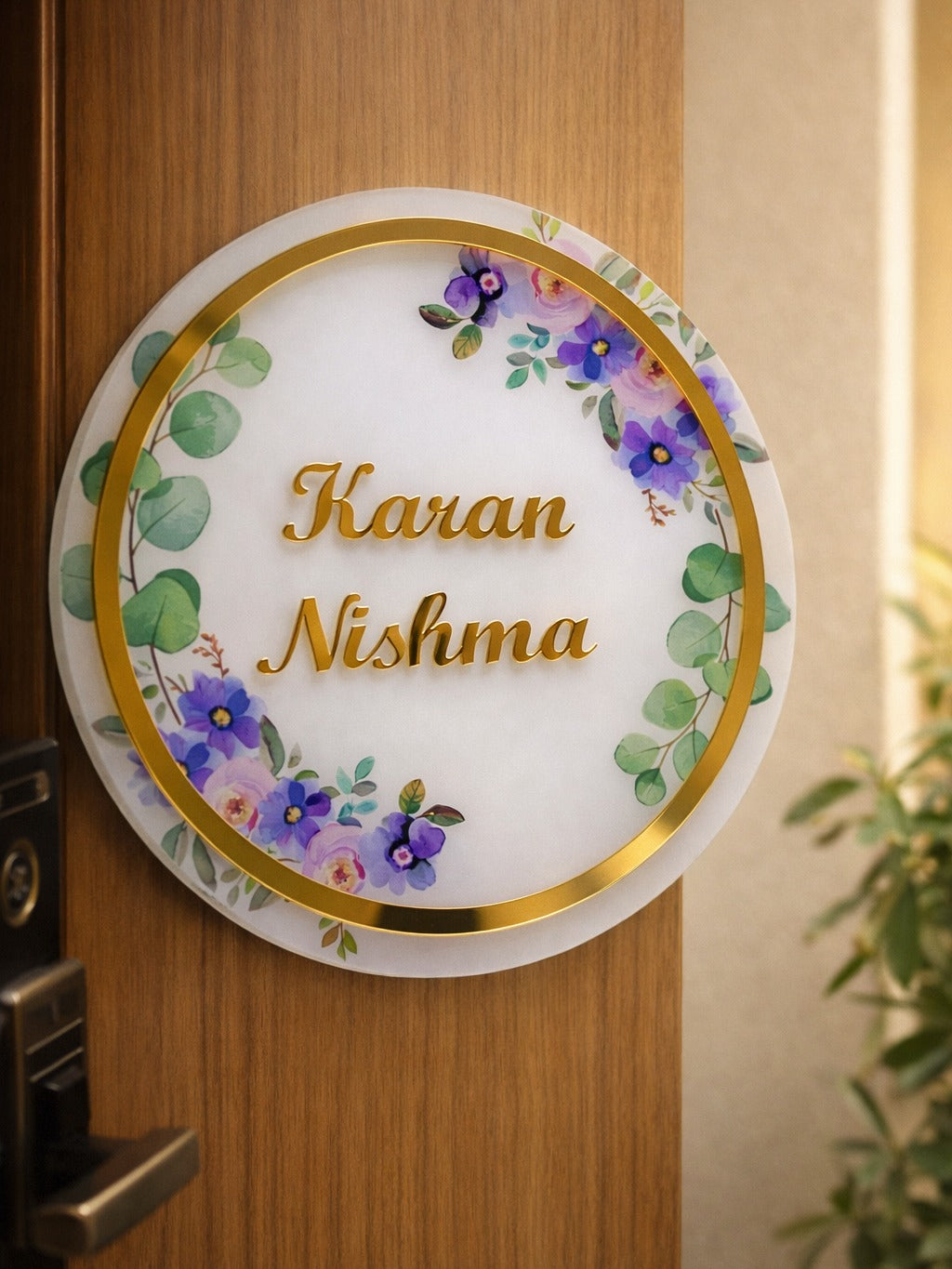 Personalised Acrylic Floral Round Nameplate