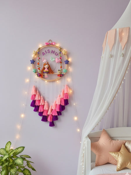 Customizable Name Felt Wall Hanging with Tassles & Lights