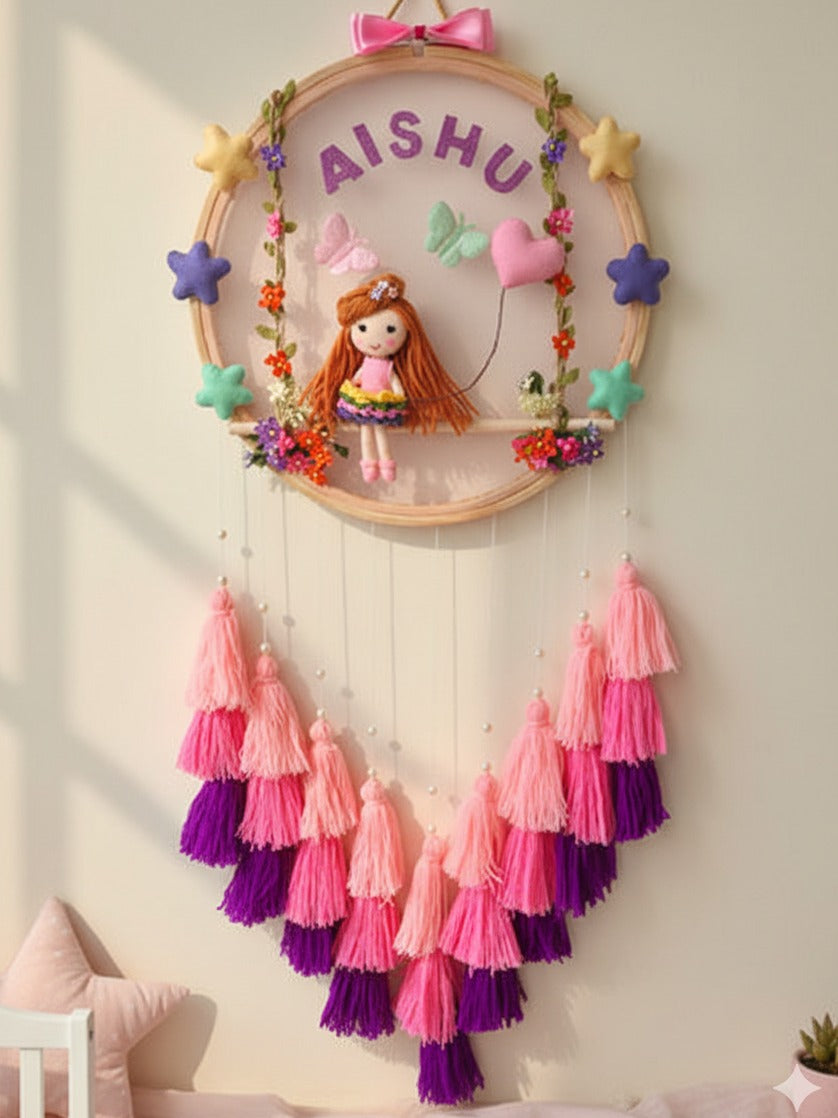 Customizable Name Felt Wall Hanging with Tassles & Lights