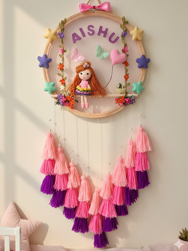 Customizable Name Felt Wall Hanging with Tassles & Lights