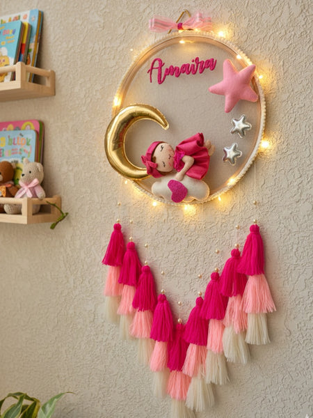 Customizable Name Felt Wall Hanging with Tassles & Lights