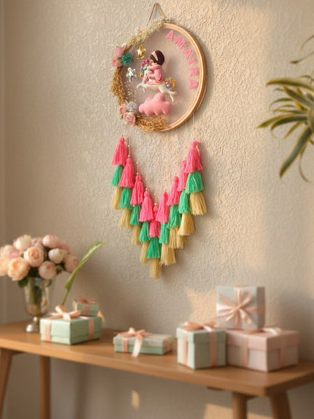 Customizable Name Felt Wall Hanging with Tassles & Lights