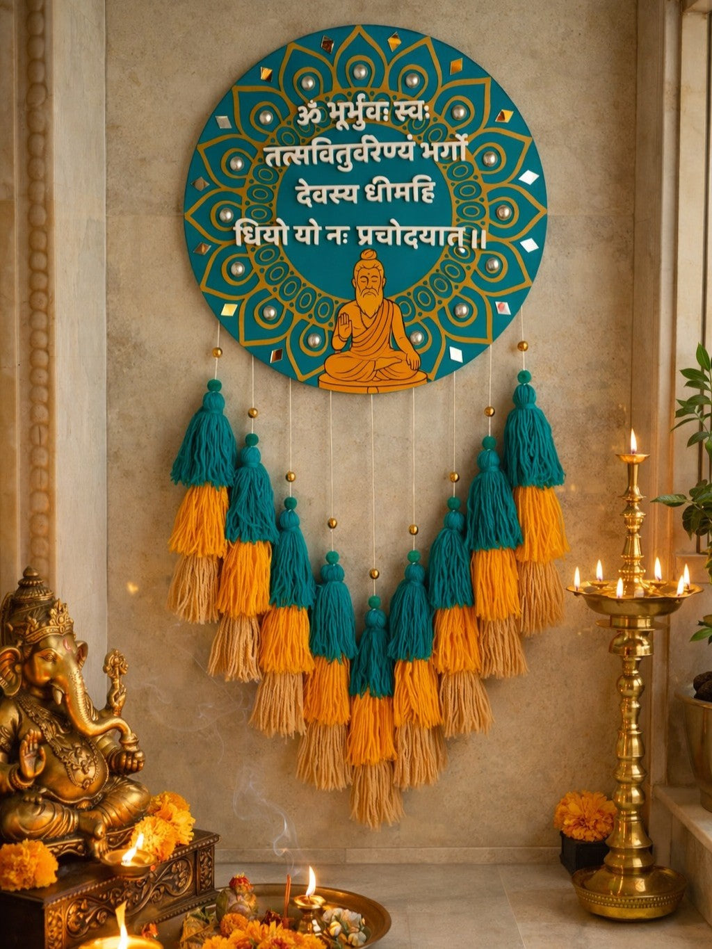 Gayatri Mantra Mandala Wall Hanging with Tassles