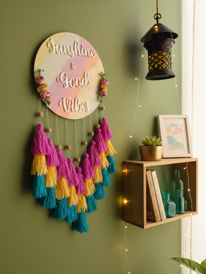 Sunshine & Good Vibes – Colorful Tassel Wall Hanging