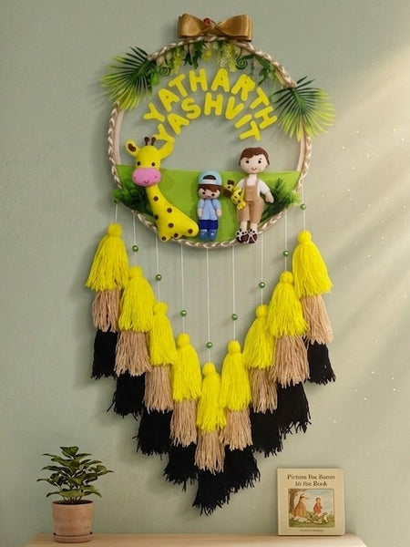 Personalized Jungle Theme Kids Name Wall Hanging with Tassels