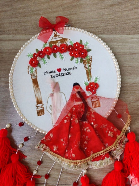 Customizable Couple Embroidered Hoop with Tassels