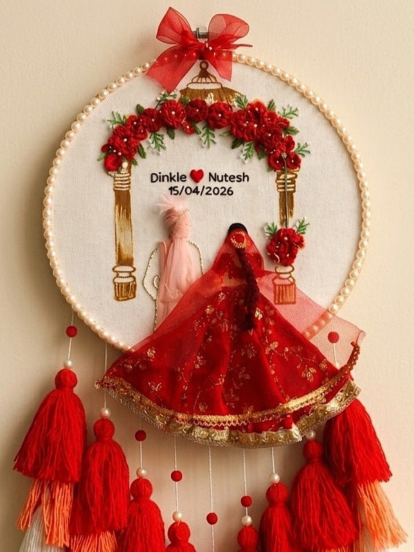Customizable Couple Embroidered Hoop with Tassels