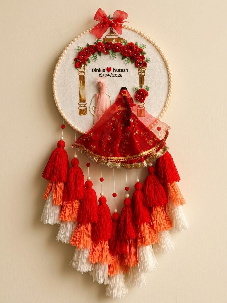 Customizable Couple Embroidered Hoop with Tassels