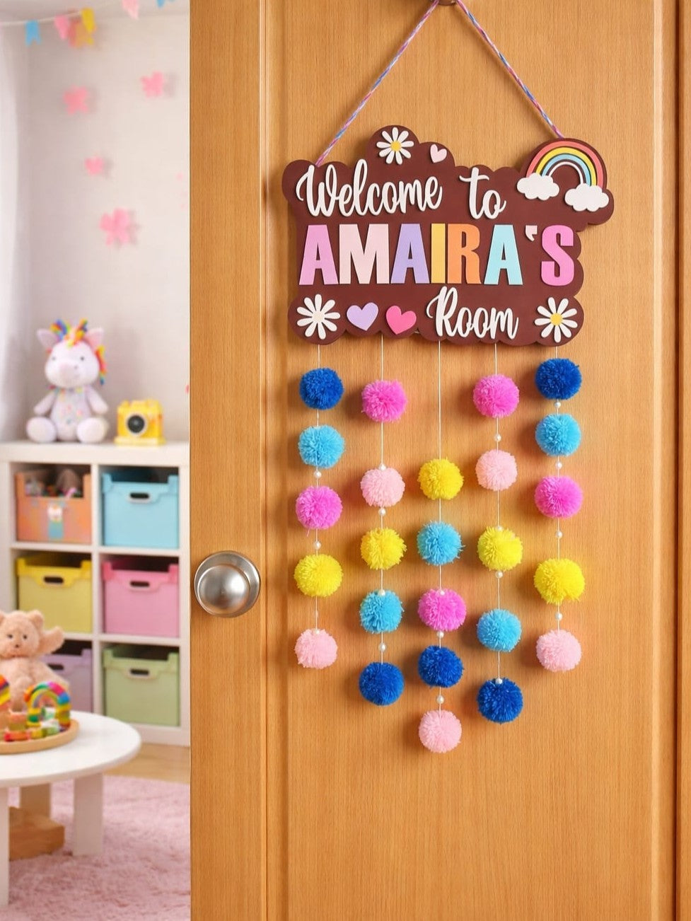 Welcome to My Room Personalized Name Board with Pompom for Kids