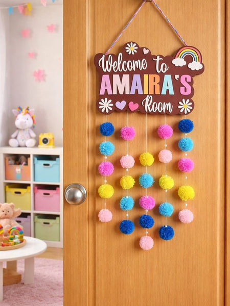 Welcome to My Room Personalized Name Board with Pompom for Kids