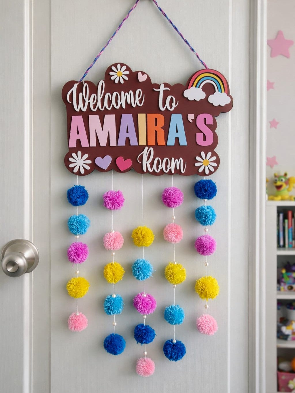 Welcome to My Room Personalized Name Board with Pompom for Kids