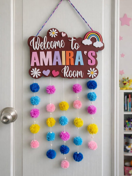 Welcome to My Room Personalized Name Board with Pompom for Kids