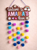 Welcome to My Room Personalized Name Board with Pompom for Kids