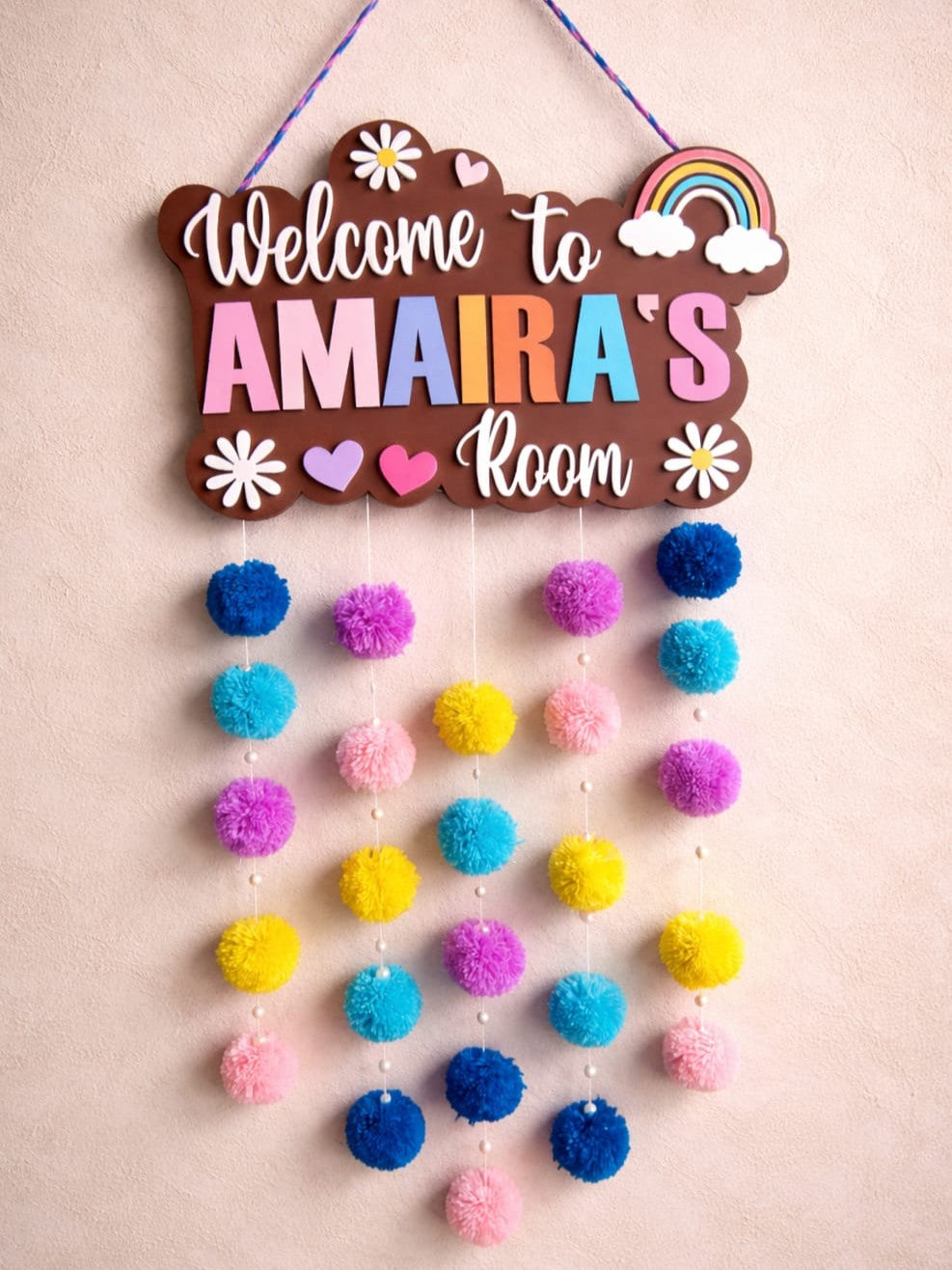 Welcome to My Room Personalized Name Board with Pompom for Kids