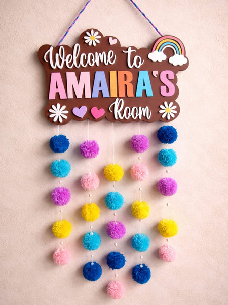 Welcome to My Room Personalized Name Board with Pompom for Kids