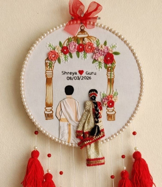 Customizable Couple Embroidered Hoop with Tassels
