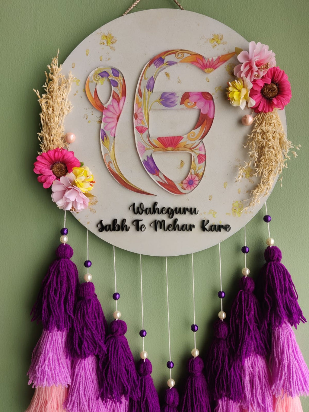 'IK Onkar' Floral Wall Hanging with Tassels