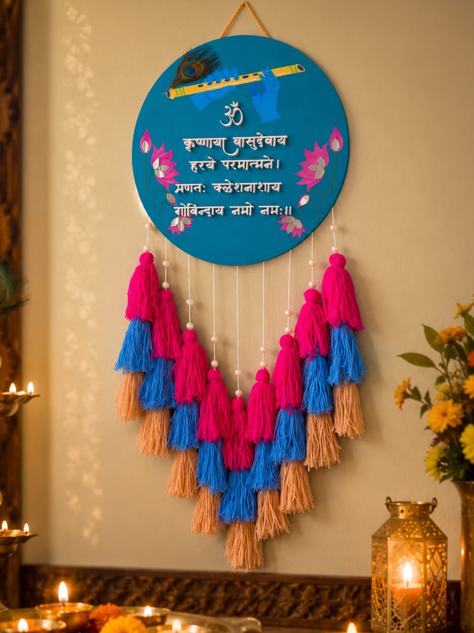 Krishna Mantra Wall Hanging with Tassles