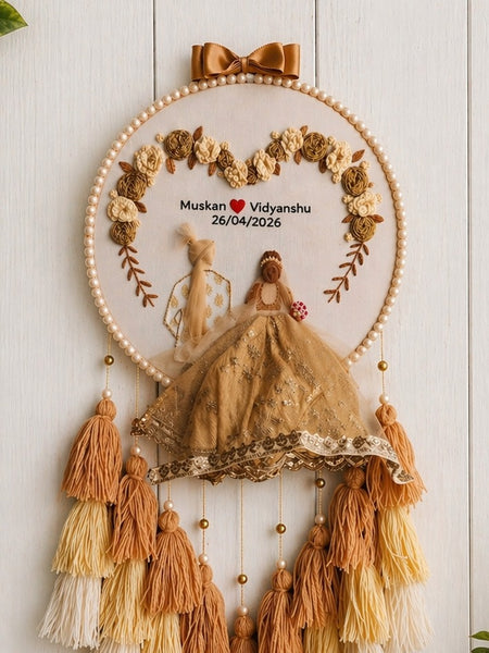Customizable Couple Embroidered Hoop with Tassels