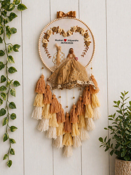 Customizable Couple Embroidered Hoop with Tassels