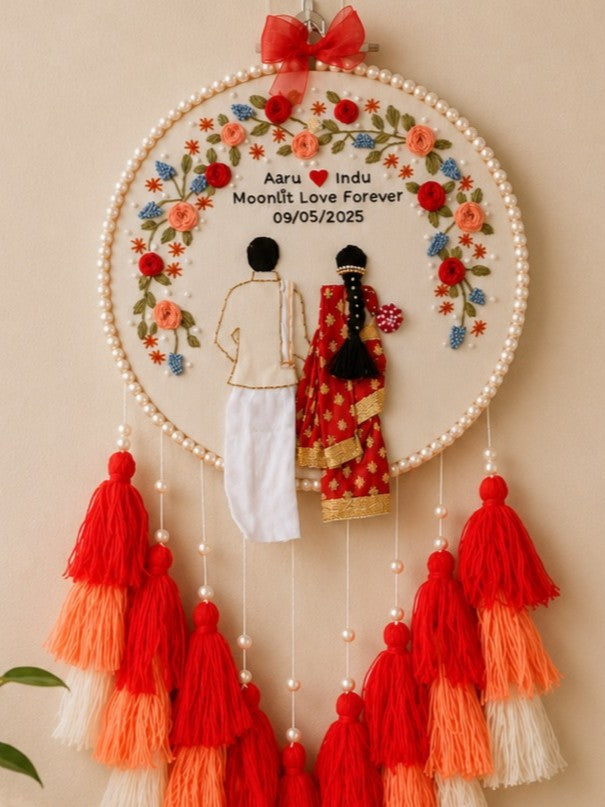 Customizable Couple Embroidered Hoop with Tassels