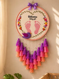 Personalized Baby Footprint Embroidery Wall Hanging with Tassels