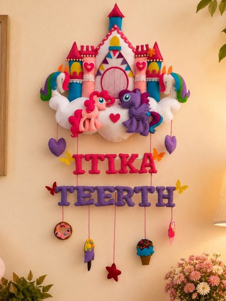 Personalized Princess Castle Unicorn Felt Double Name Wall Hanging
